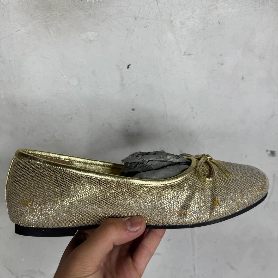 Balenciaga Gold Distressed Sequined Flats