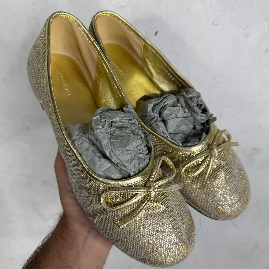 Balenciaga Gold Distressed Sequined Flats