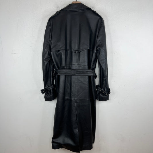 Ernest W. Baker Double Breasted Black Leather Trench Coat