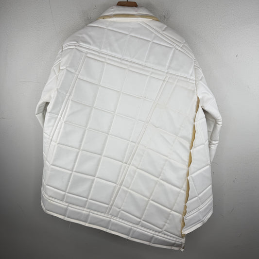 CDG White Asymmetrical Leather Square Embossed Jacket