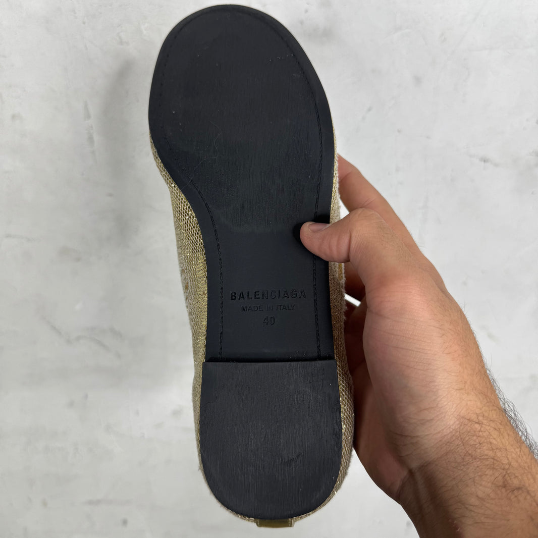 Balenciaga Gold Distressed Sequined Flats