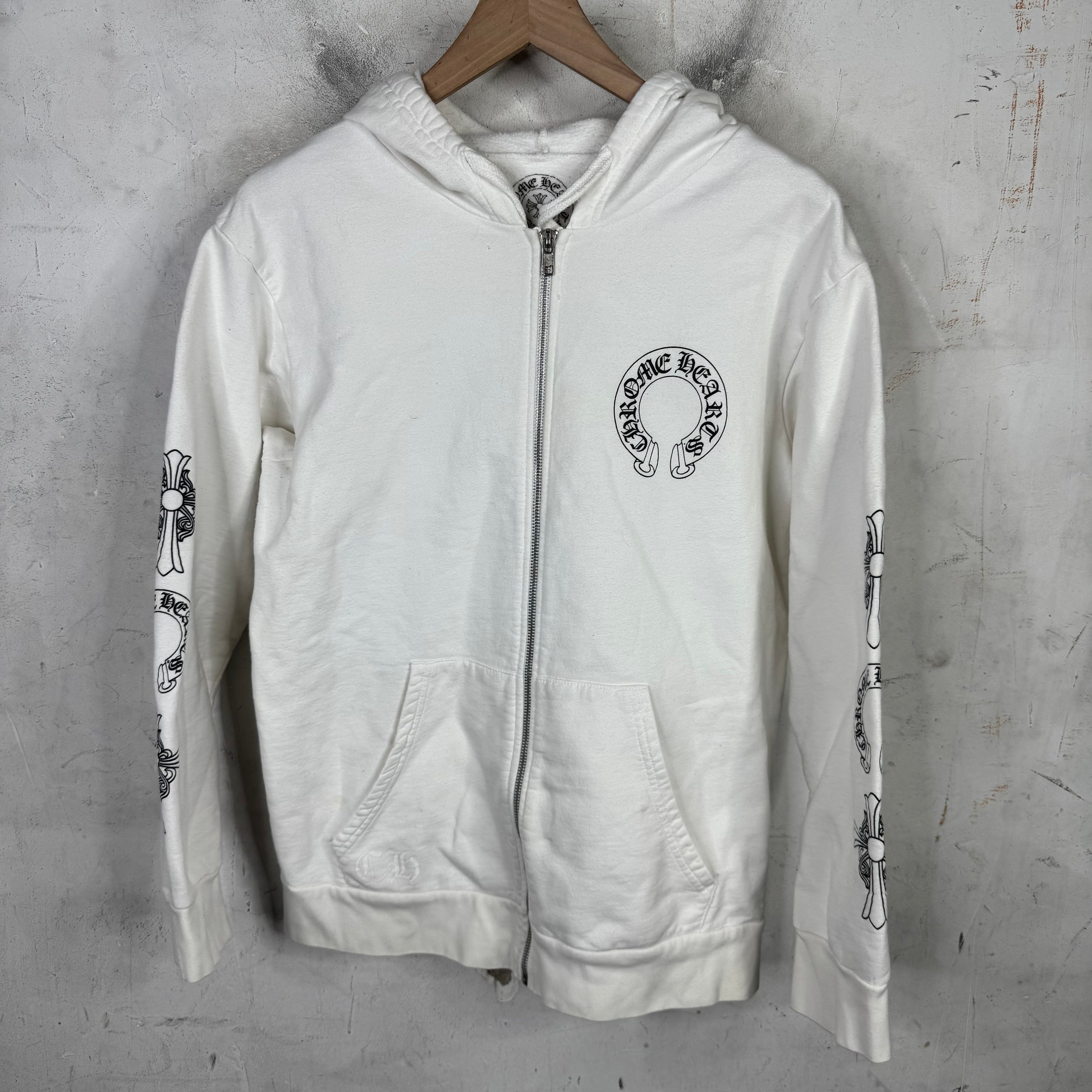 Chrome Hearts Vintage White T-Bar Zip Up Hoodie – www.Lukes.store