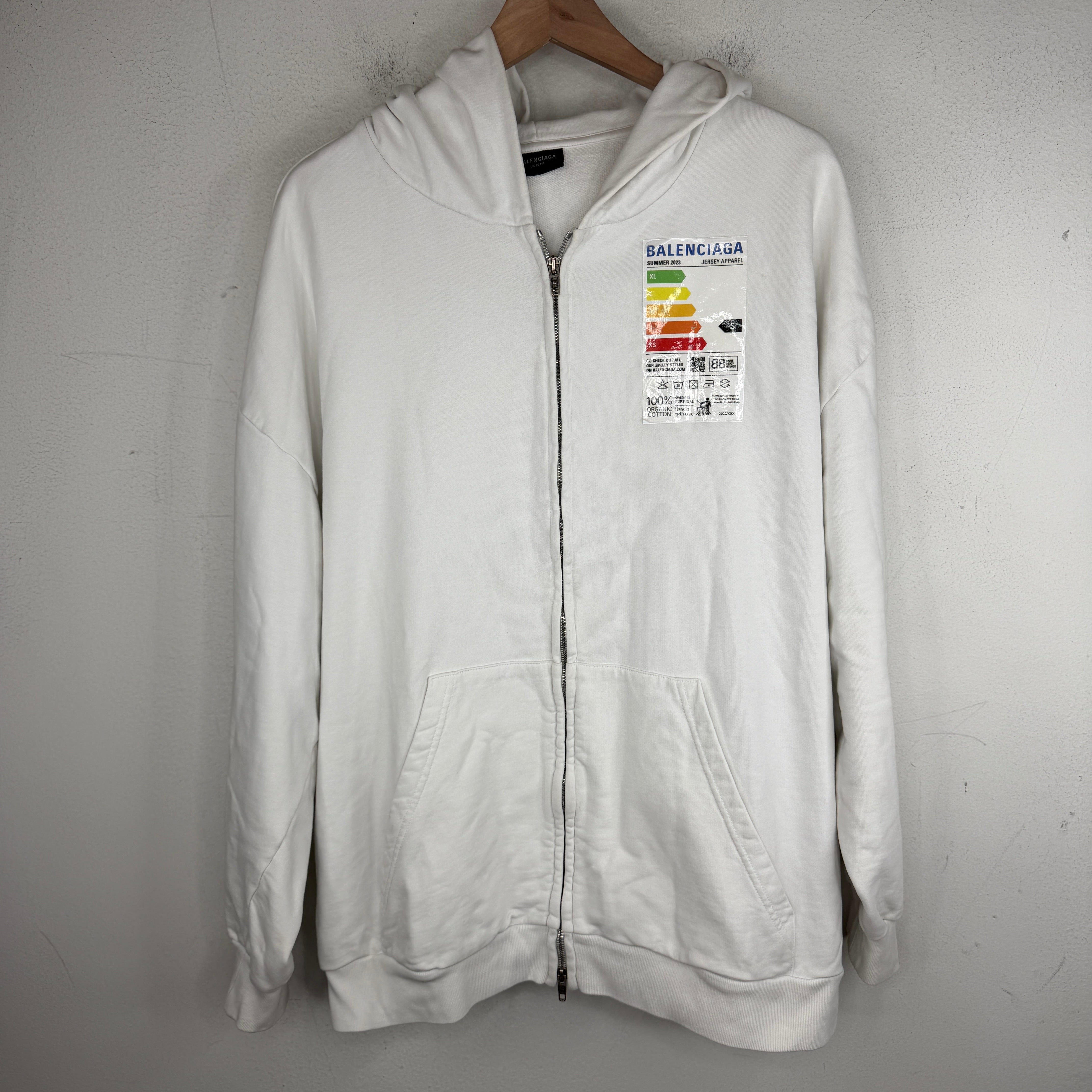 【けん】BALENCIAGA ホワイト パーカー Balenciaga White Energy Label Zip Up Hoodie – www.Lukes.store