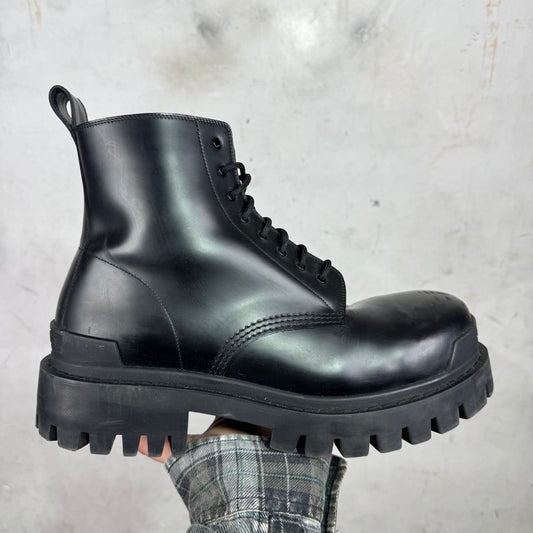 Balenciaga Black Leather Strike Boots