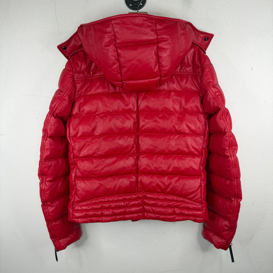 Giuseppe Zanoti Red Leather Puffer Hooded Jacket