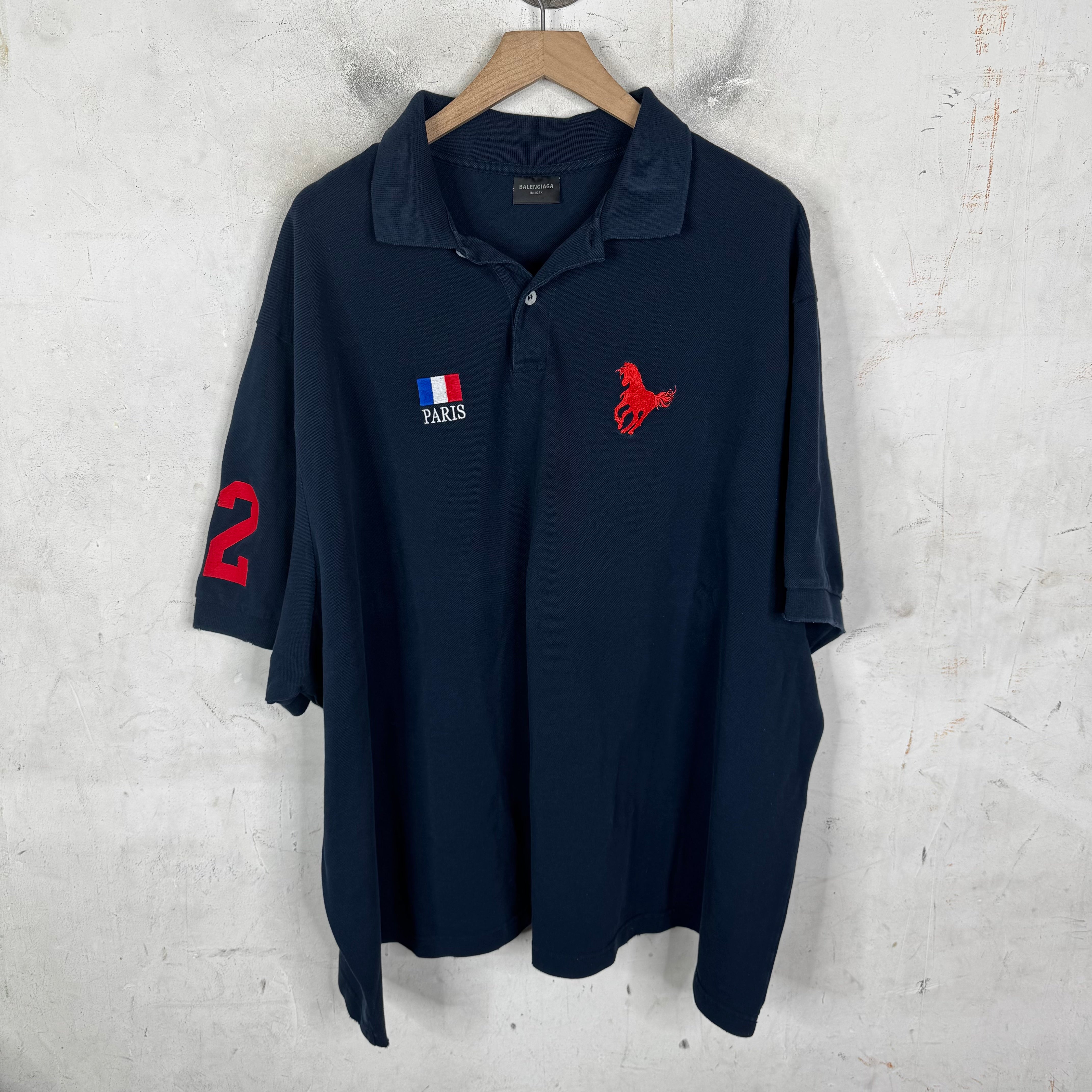 Balenciaga Blue Distressed Paris Polo Shirt – www.Lukes.store