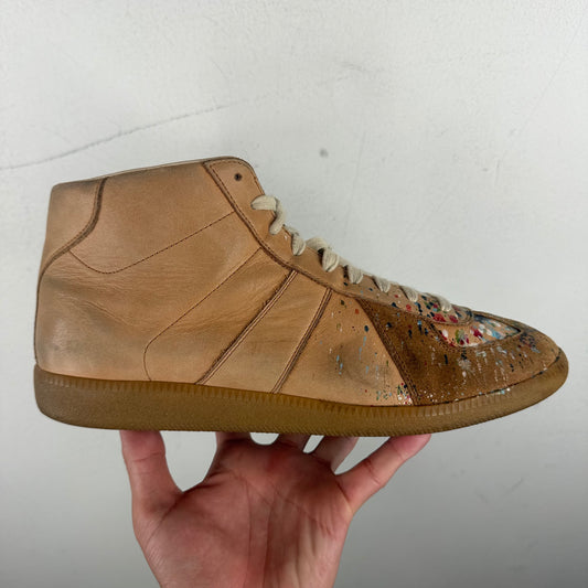Margiela Paint Splatter Beige Hi Top Replica Sneakers