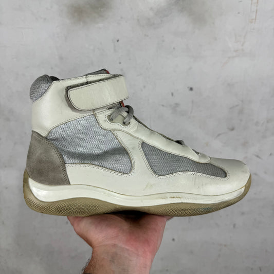 Prada White Grey Strapped High Americas Cup