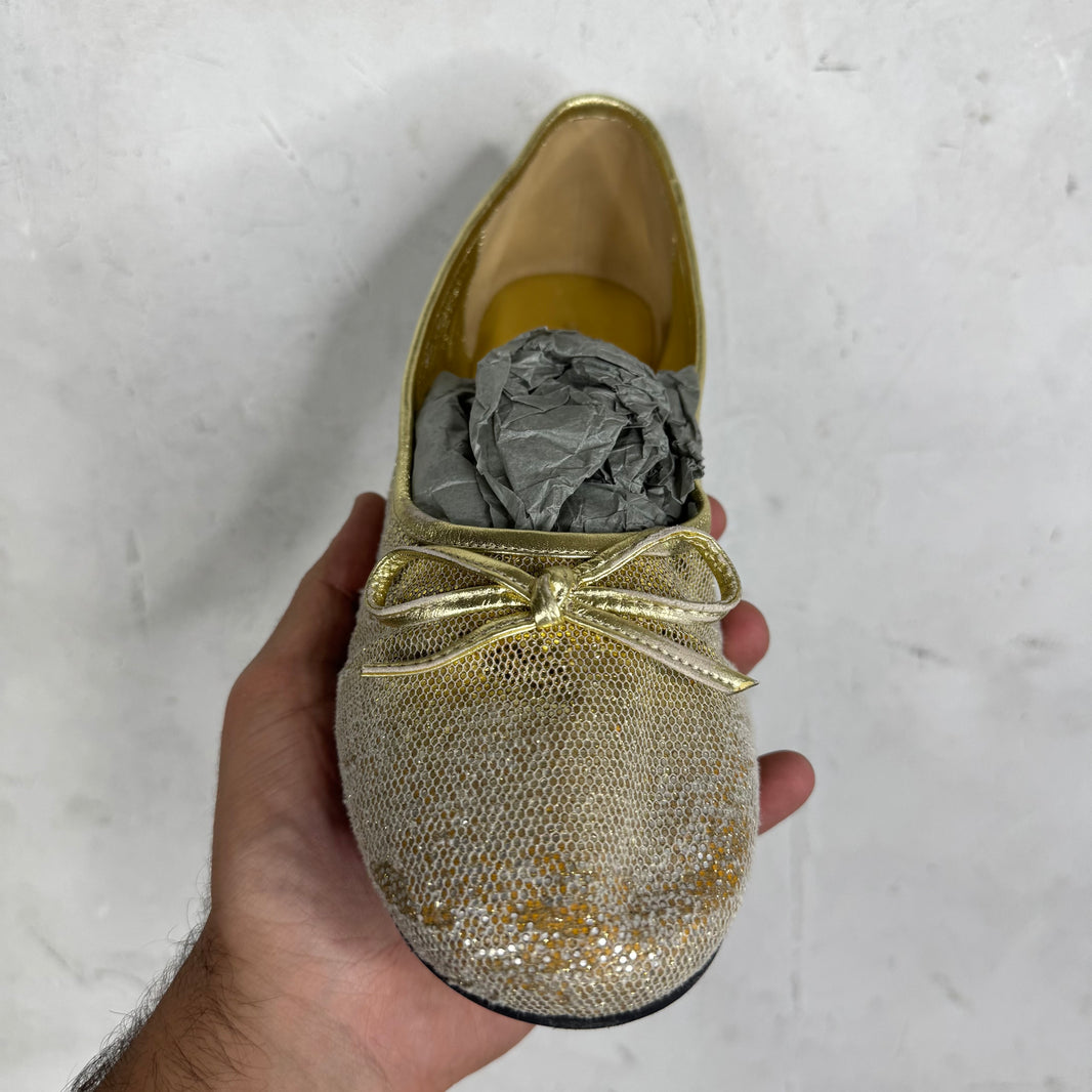 Balenciaga Gold Distressed Sequined Flats