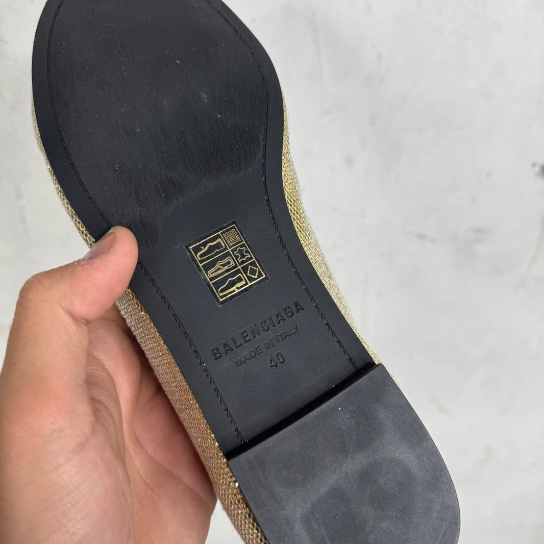 Balenciaga Gold Distressed Sequined Flats