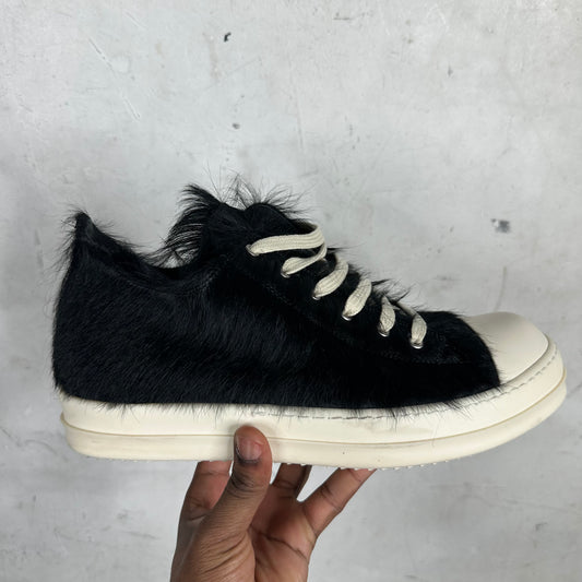 Rick Owens Black Furry Low Ramones Sneakers