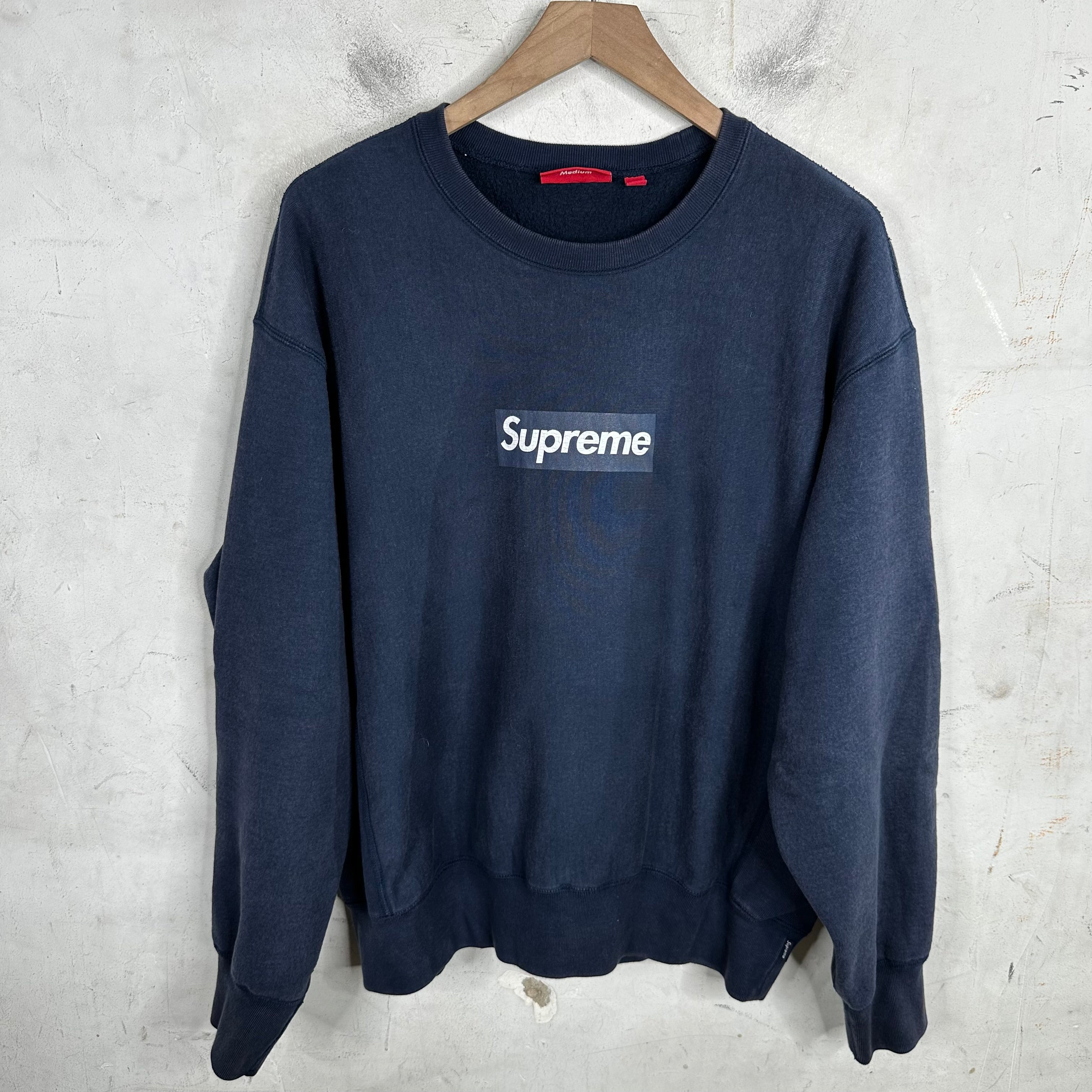 Supreme Washed Navy Box Logo Crewneck – www.Lukes.store