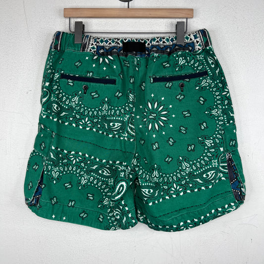 Sacai Green Paisley Belted Cargo Shorts