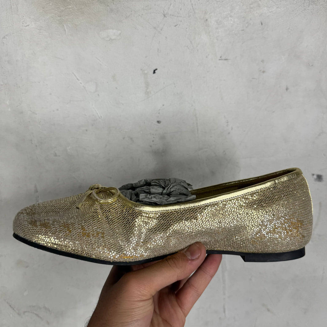 Balenciaga Gold Distressed Sequined Flats