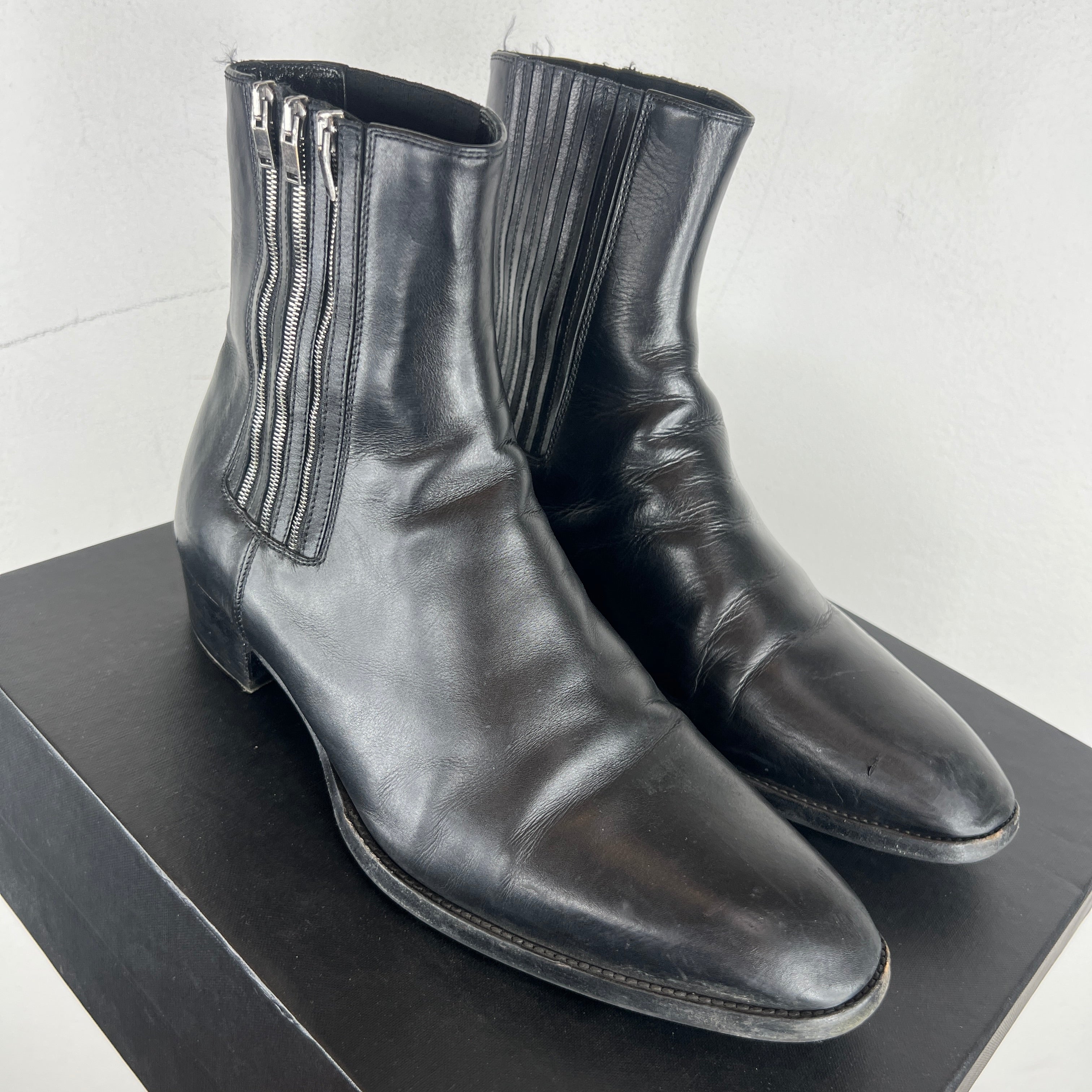 Saint Laurent Triple Zip Black Wyatt Chelsea Boots – www.Lukes.store