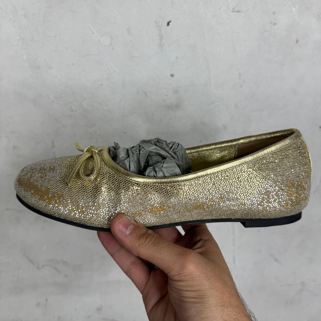 Balenciaga Gold Distressed Sequined Flats