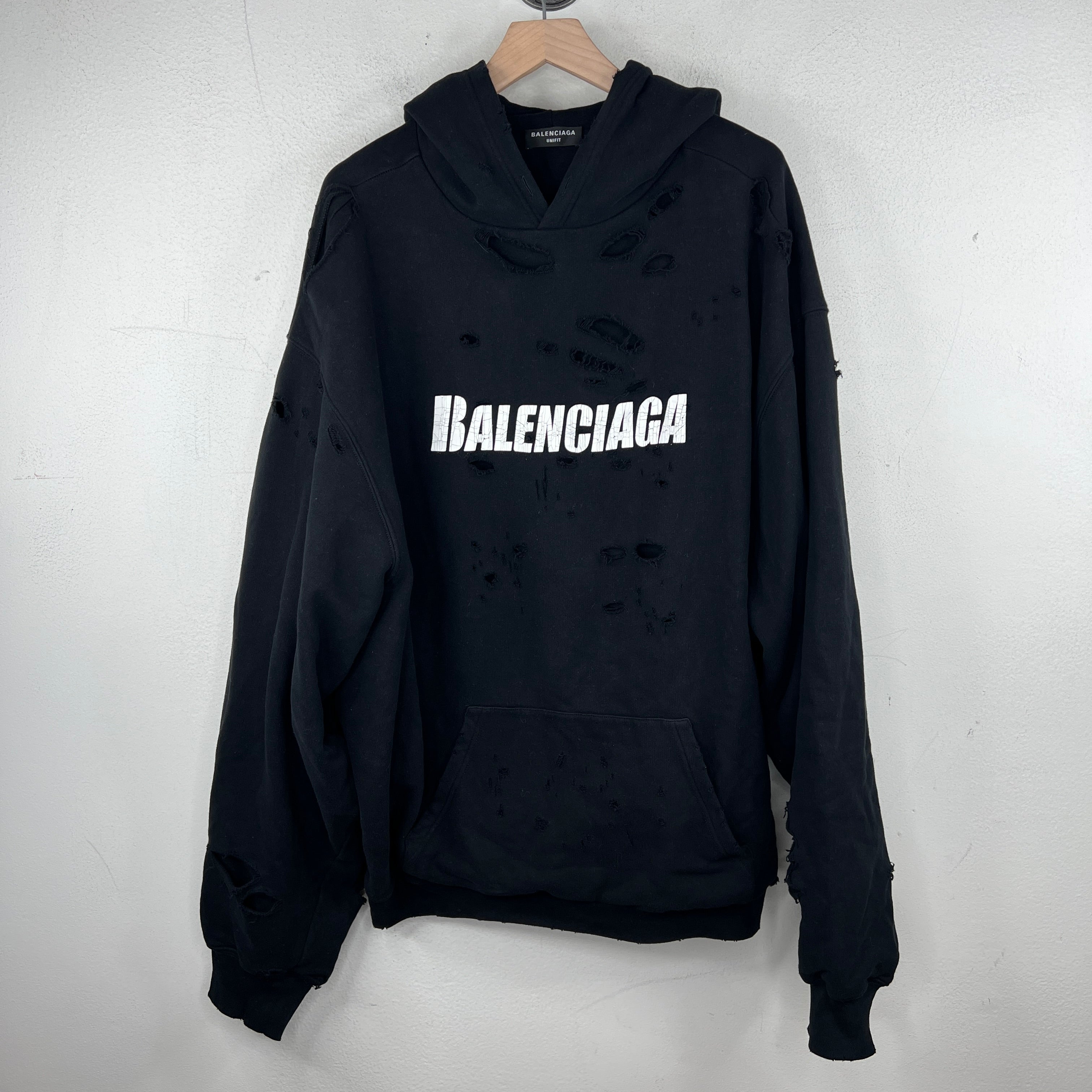 【極美品】Balenciaga 23SS distressed hoodie BALENCIAGA Oversized Distressed Logo-Print Cotton-Jersey