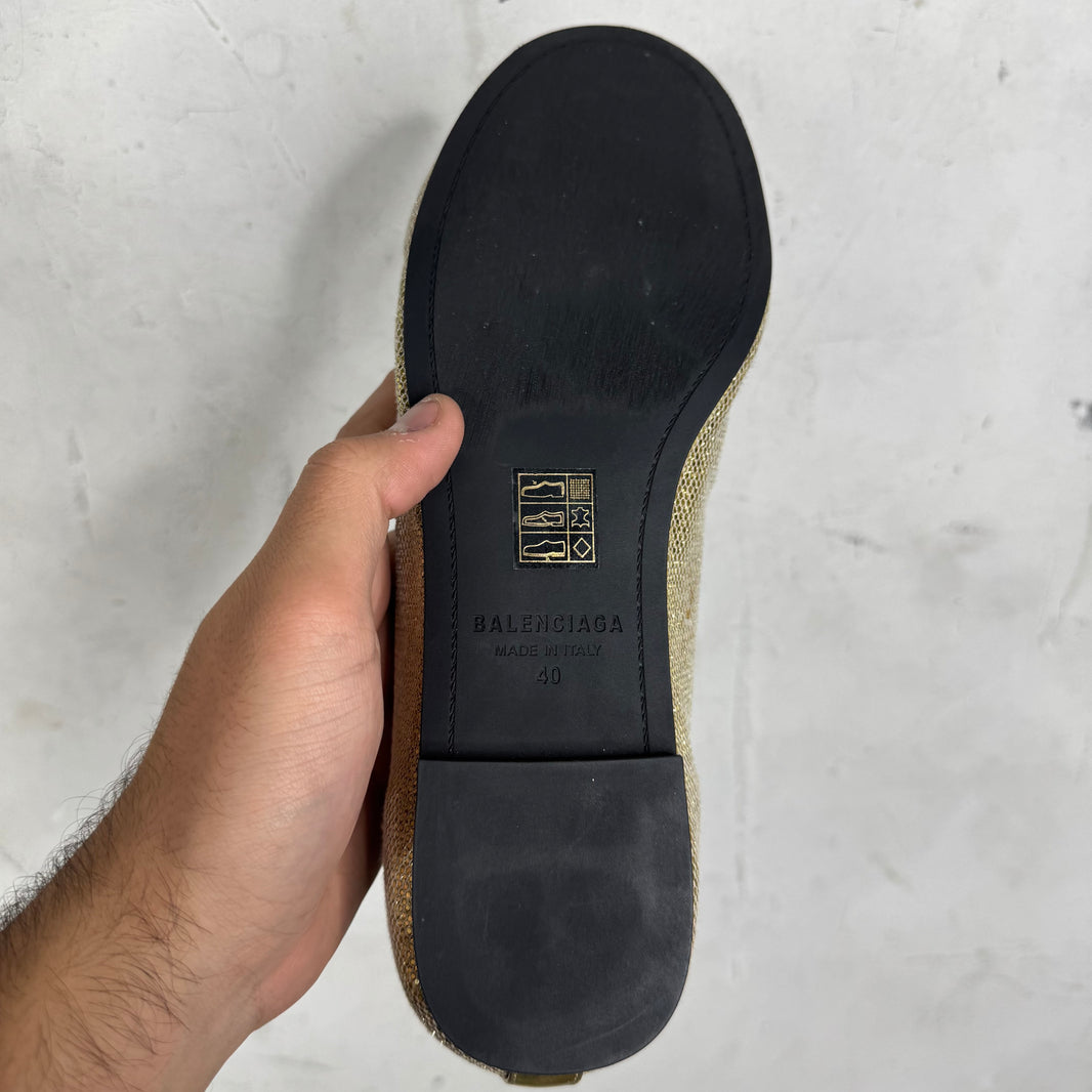 Balenciaga Gold Distressed Sequined Flats