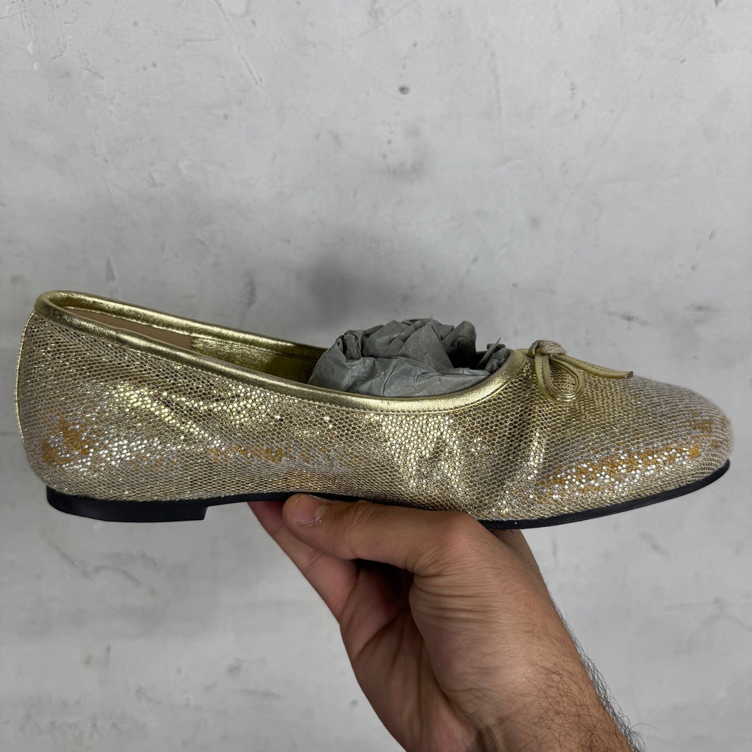 Balenciaga Gold Distressed Sequined Flats