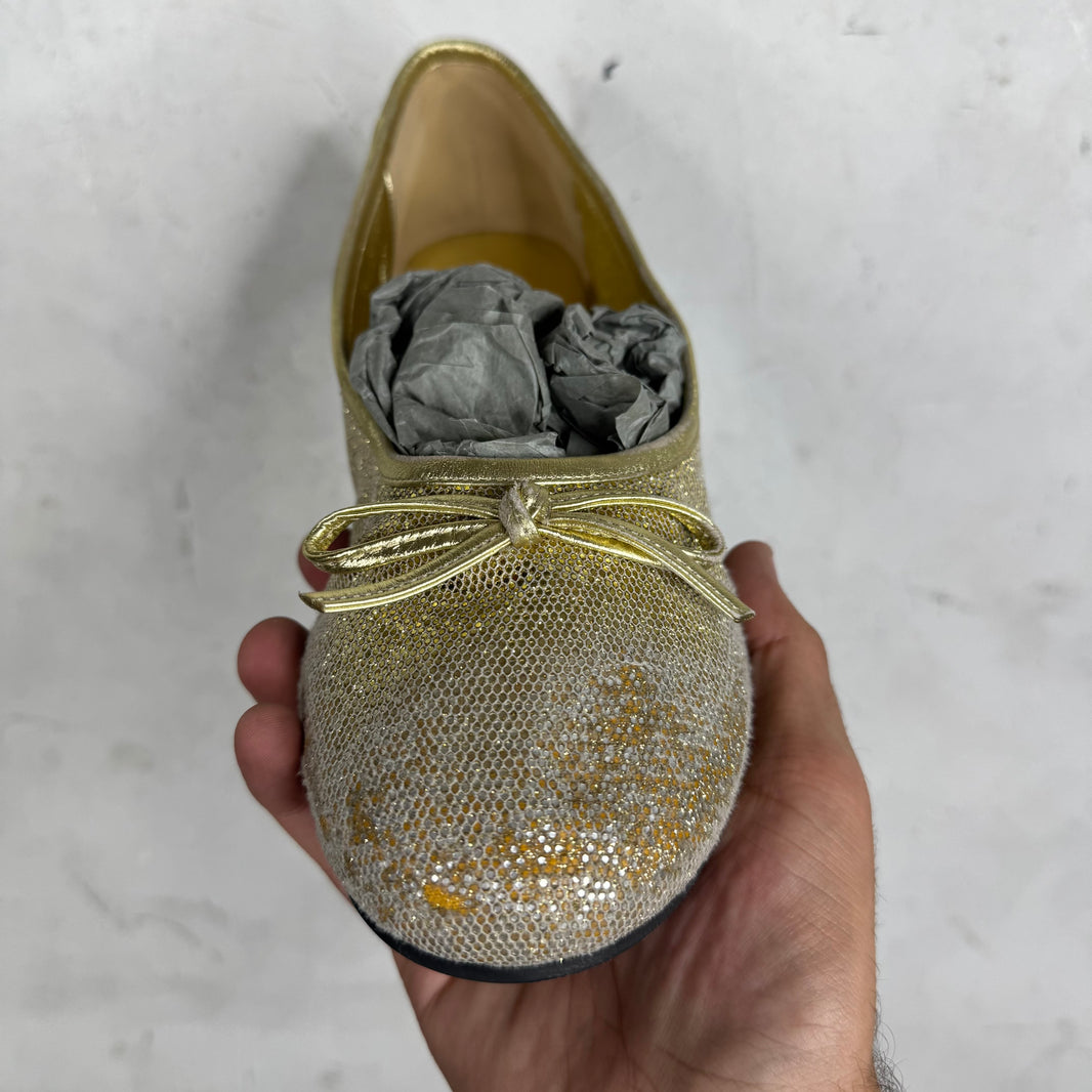 Balenciaga Gold Distressed Sequined Flats