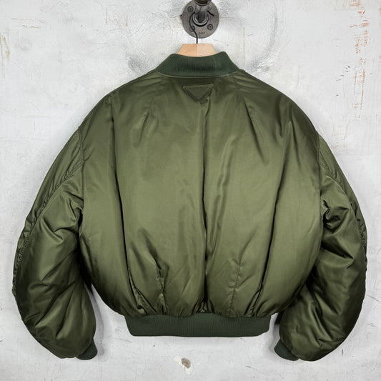 Prada Olive Nylon Cropped Bomber Jacket