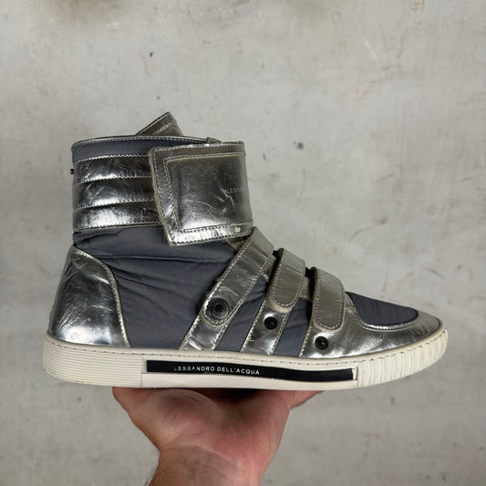 Allesandro Dellacqua Silver Strapped High Sneakers