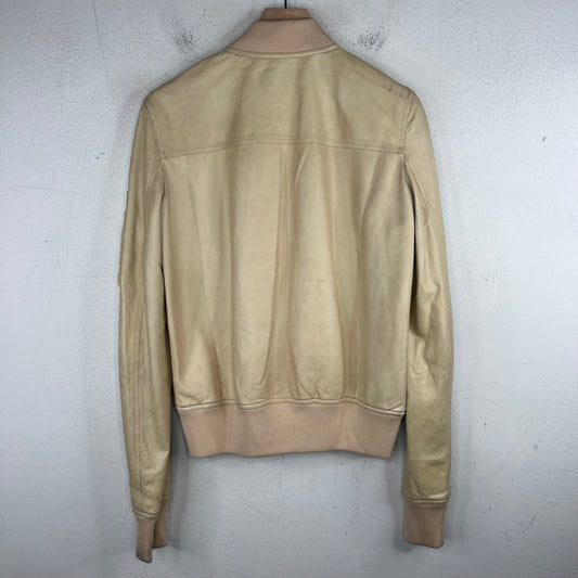 Rick Owens Cream Leather Bomber Jacket
