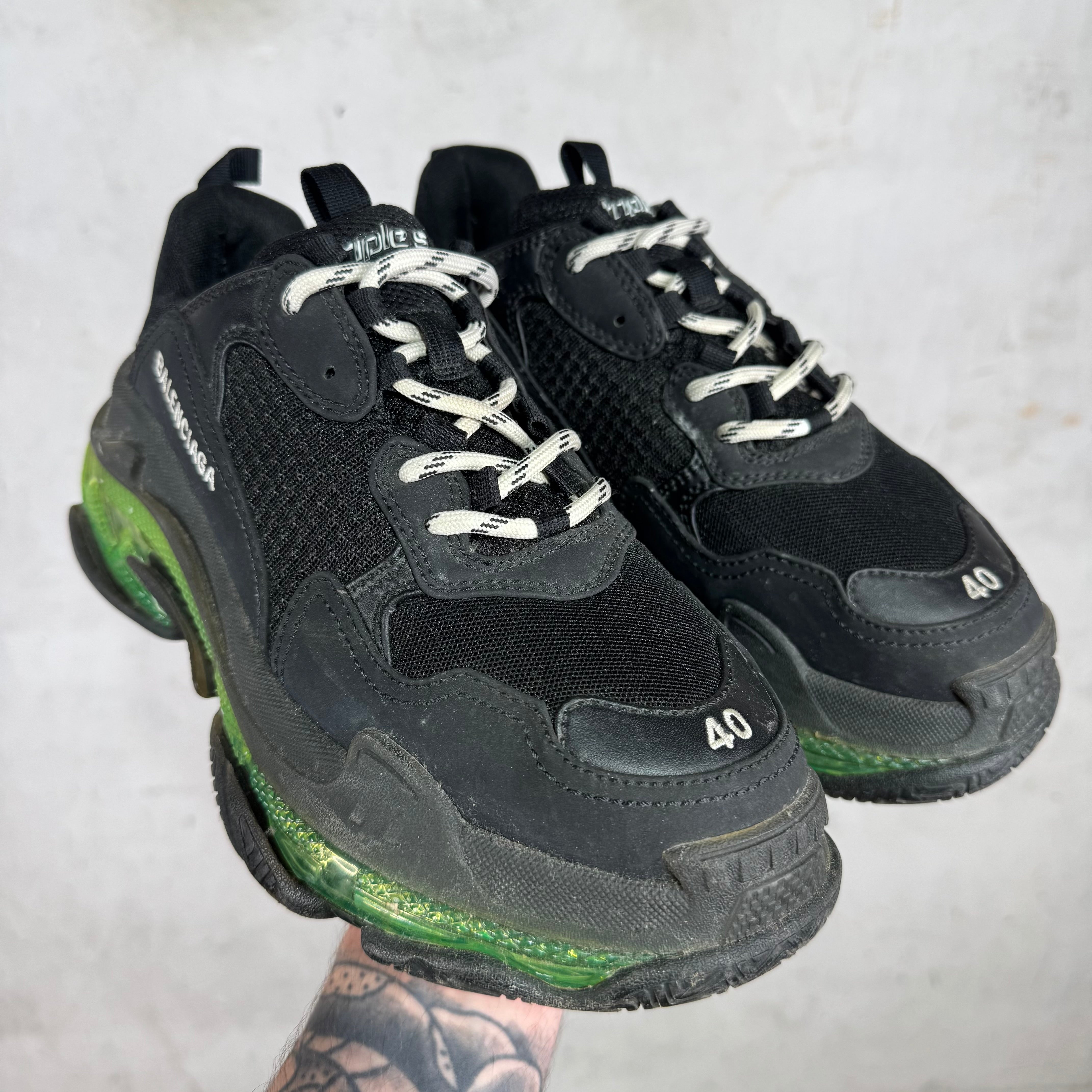 Balenciaga Black/Green Triple S Sneakers – www.Lukes.store