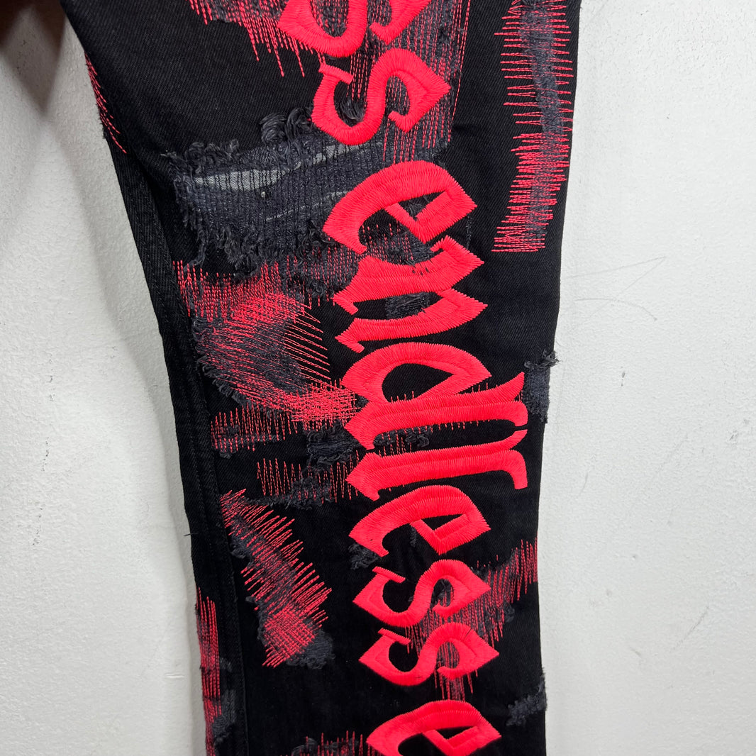 Endless Denim Black/Red Spellout Jeans