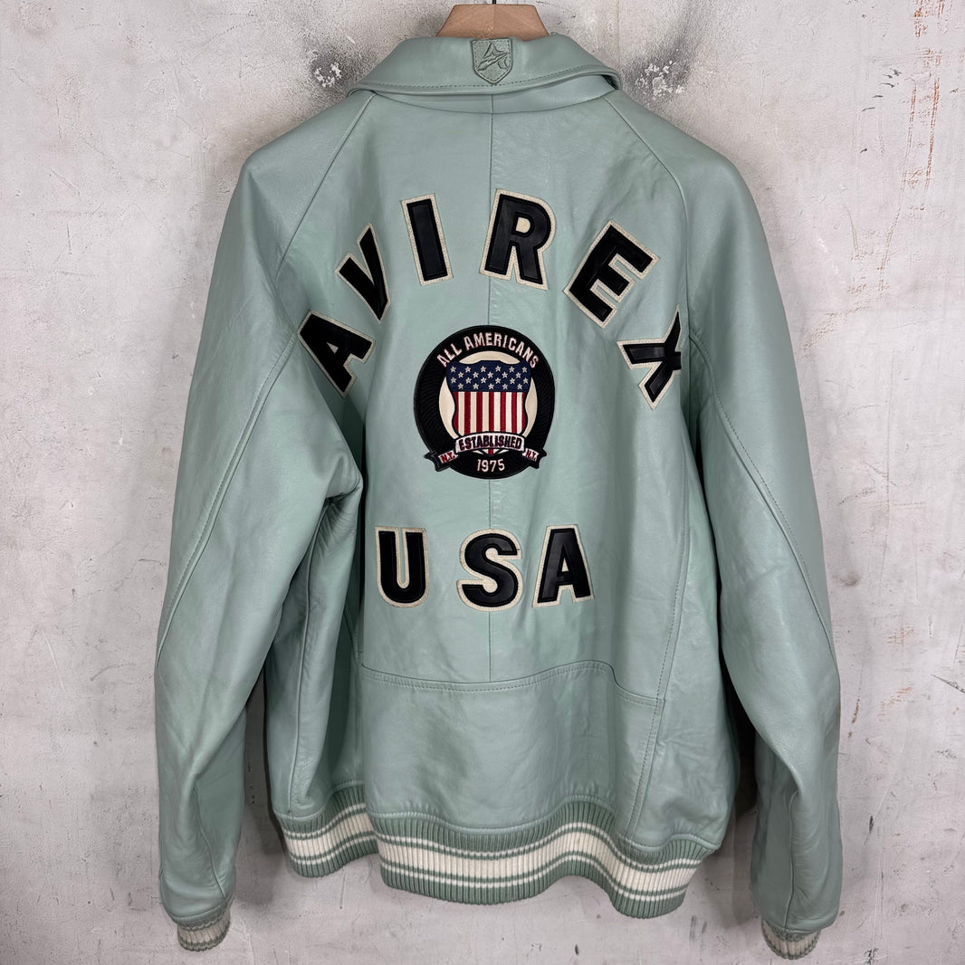 Avirex Teal Leather Crest Jacket