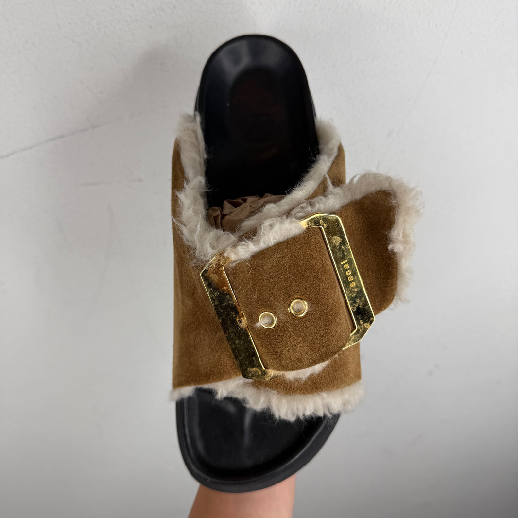 Sacai Big Buckle Suede Shearling Slide