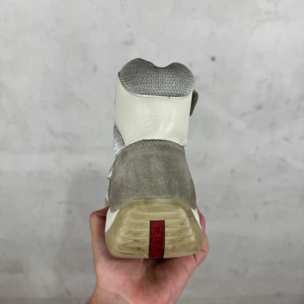 Prada White Grey Strapped High Americas Cup