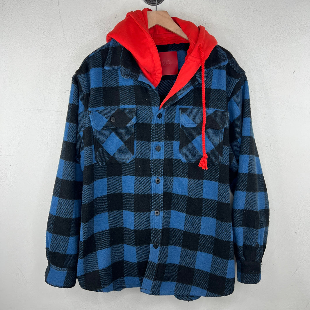 424 Blue Hooded Flannel Jacket