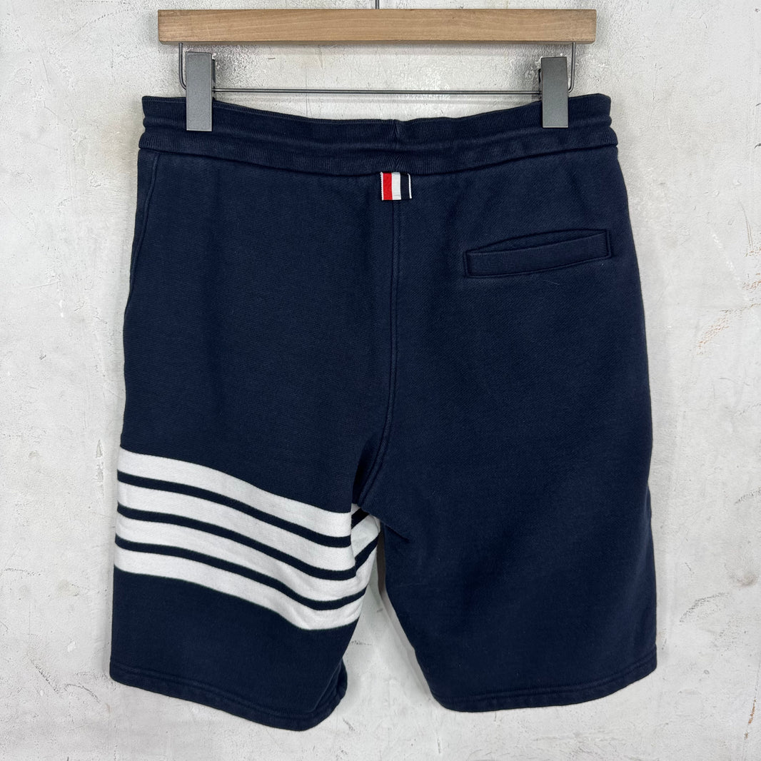Thom Browne Navy Striped Sweat Shorts