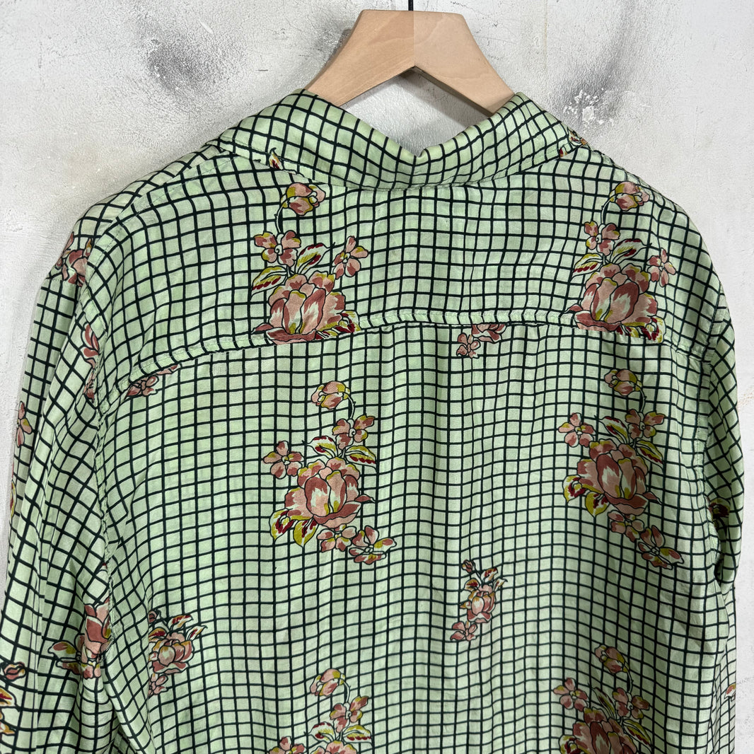 Bode Teal Grid Floral LS Button Up