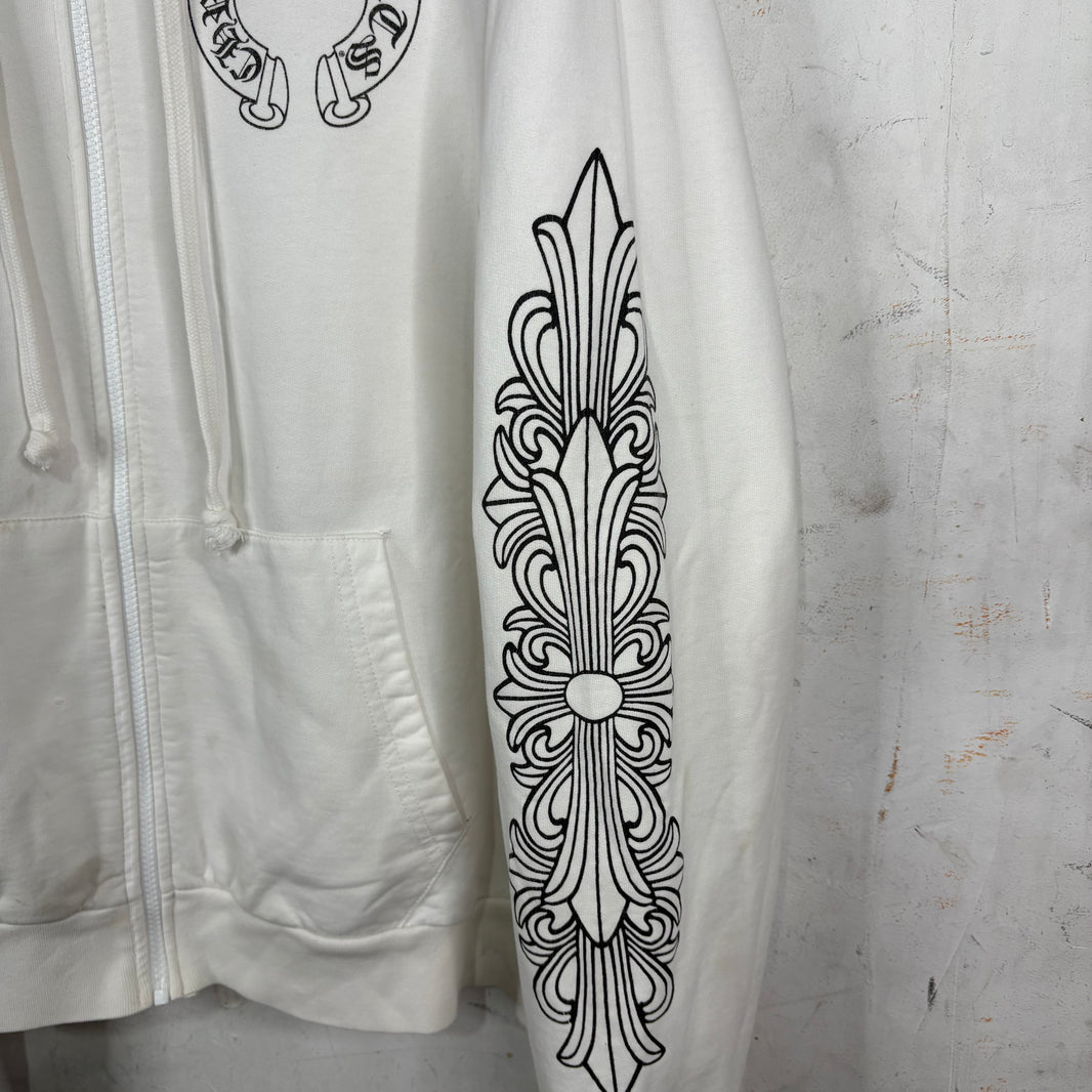 Chrome Hearts Smoked White Floral Horseshoe Zip Hoodie