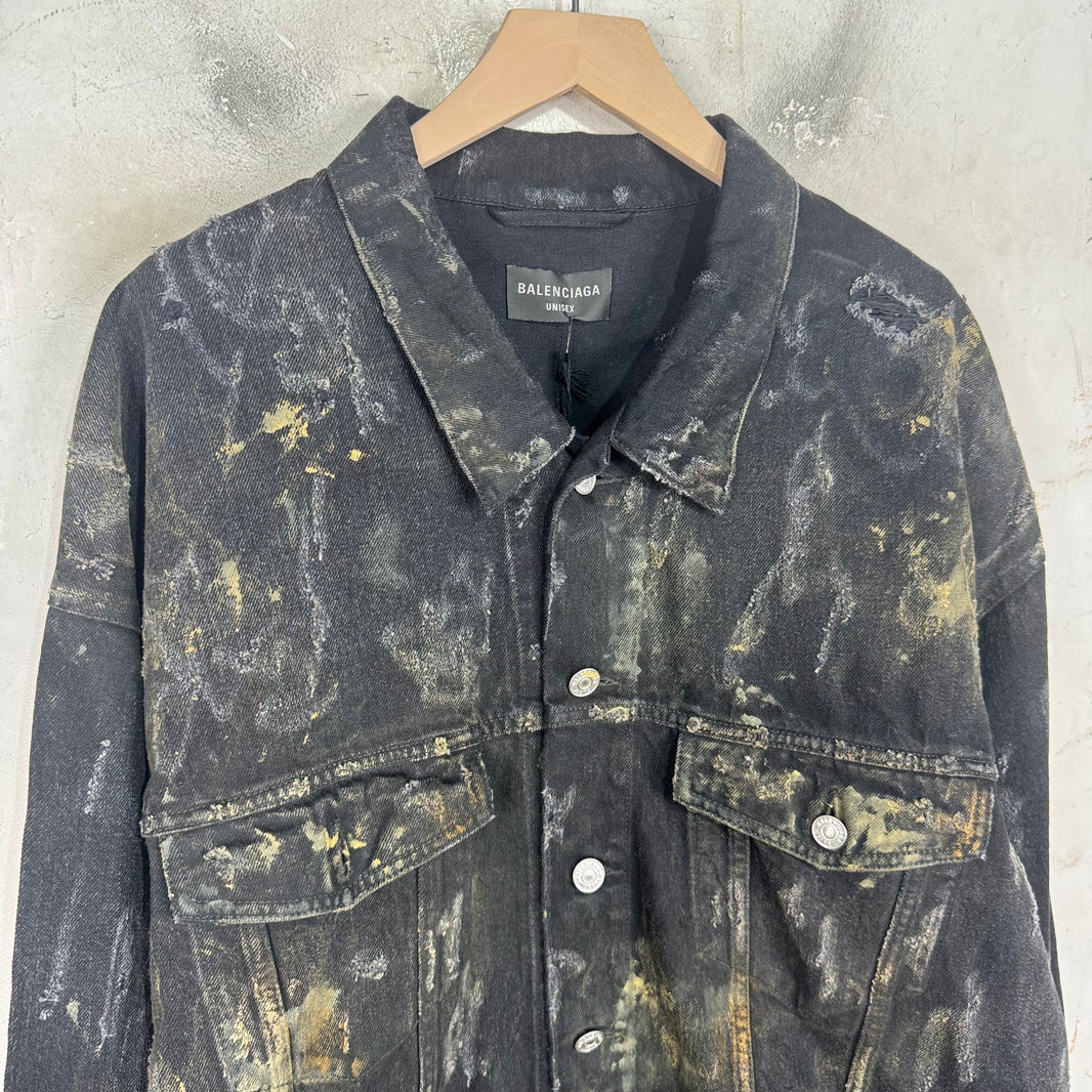 Balenciaga Distressed Mud Denim Jacket
