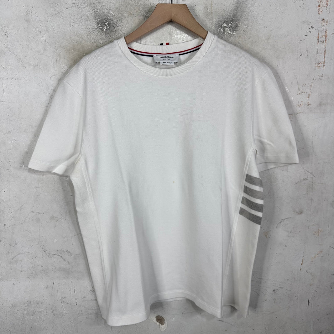 Thom Browne Side Striped White T-Shirt