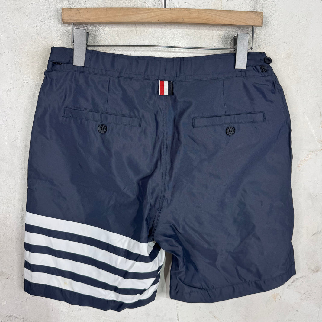 Thom Browne Navy Nylon Striped Shorts