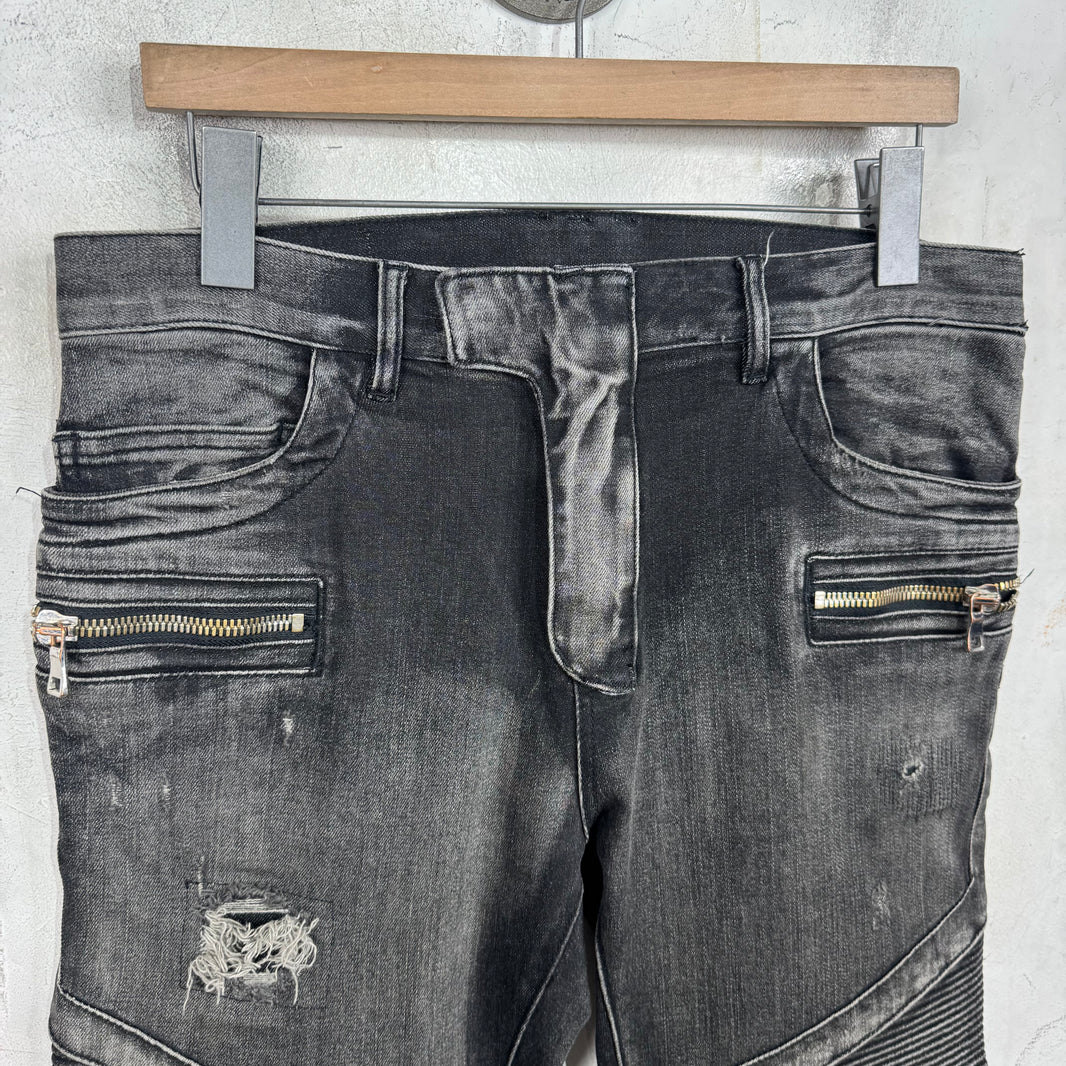 Balmain Altered Distressed Biker Jeans