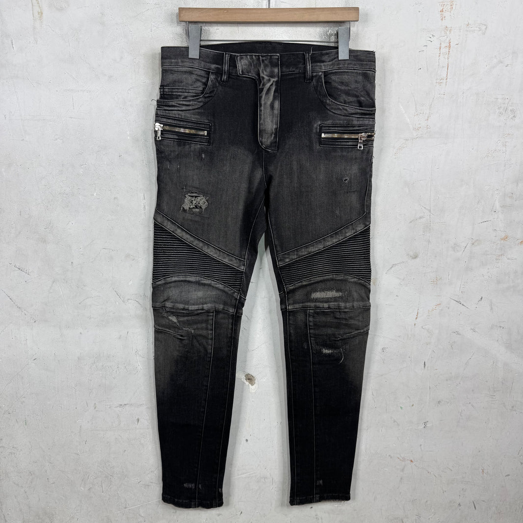 Balmain Altered Distressed Biker Jeans