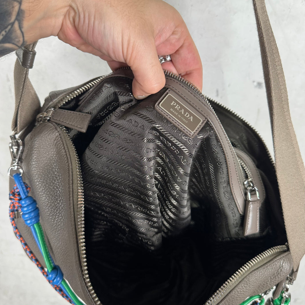 Prada Vitello Large Messenger With Robot Charm