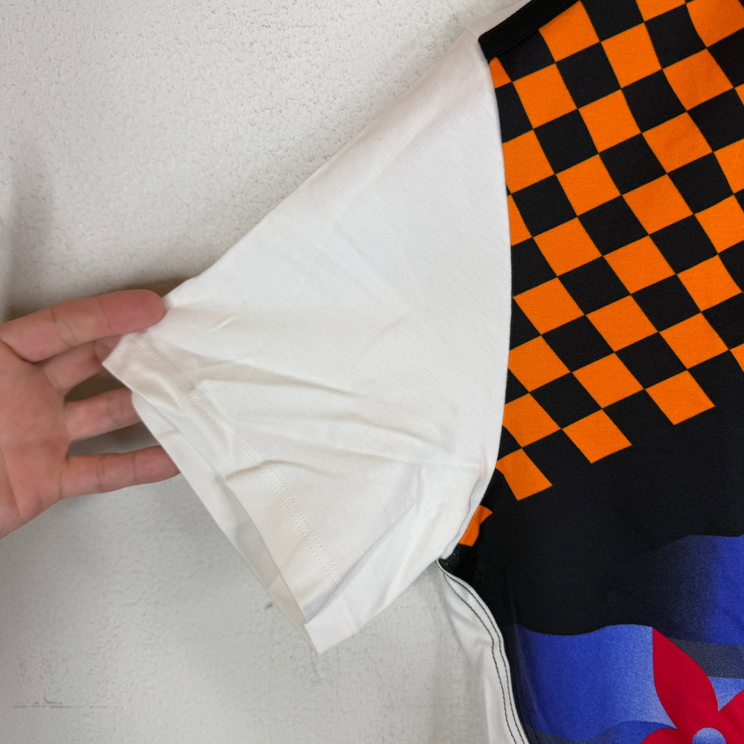 Louis Vuitton Orange Checkered  Logo T-Shirt
