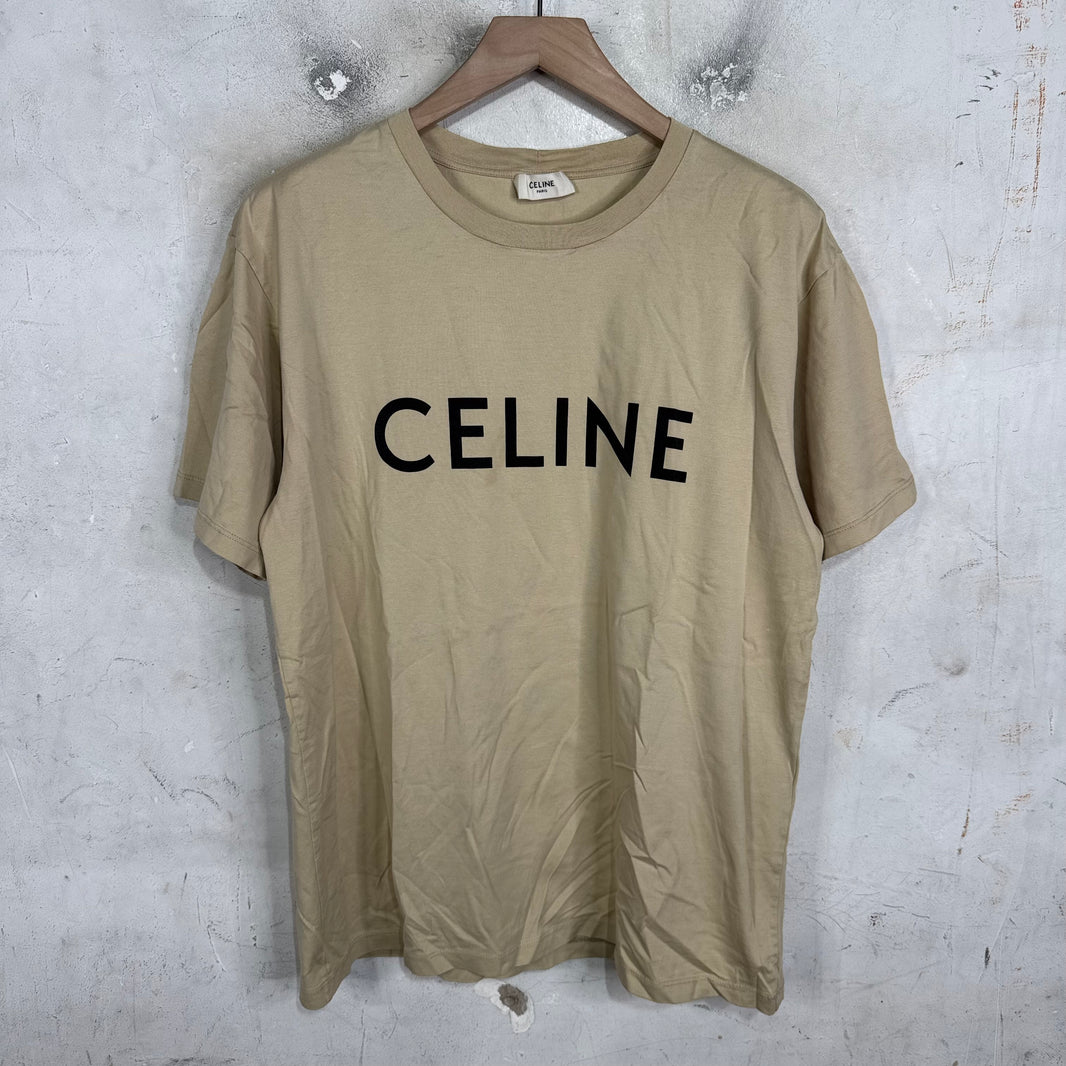 Celine Beige Logo T-Shirt