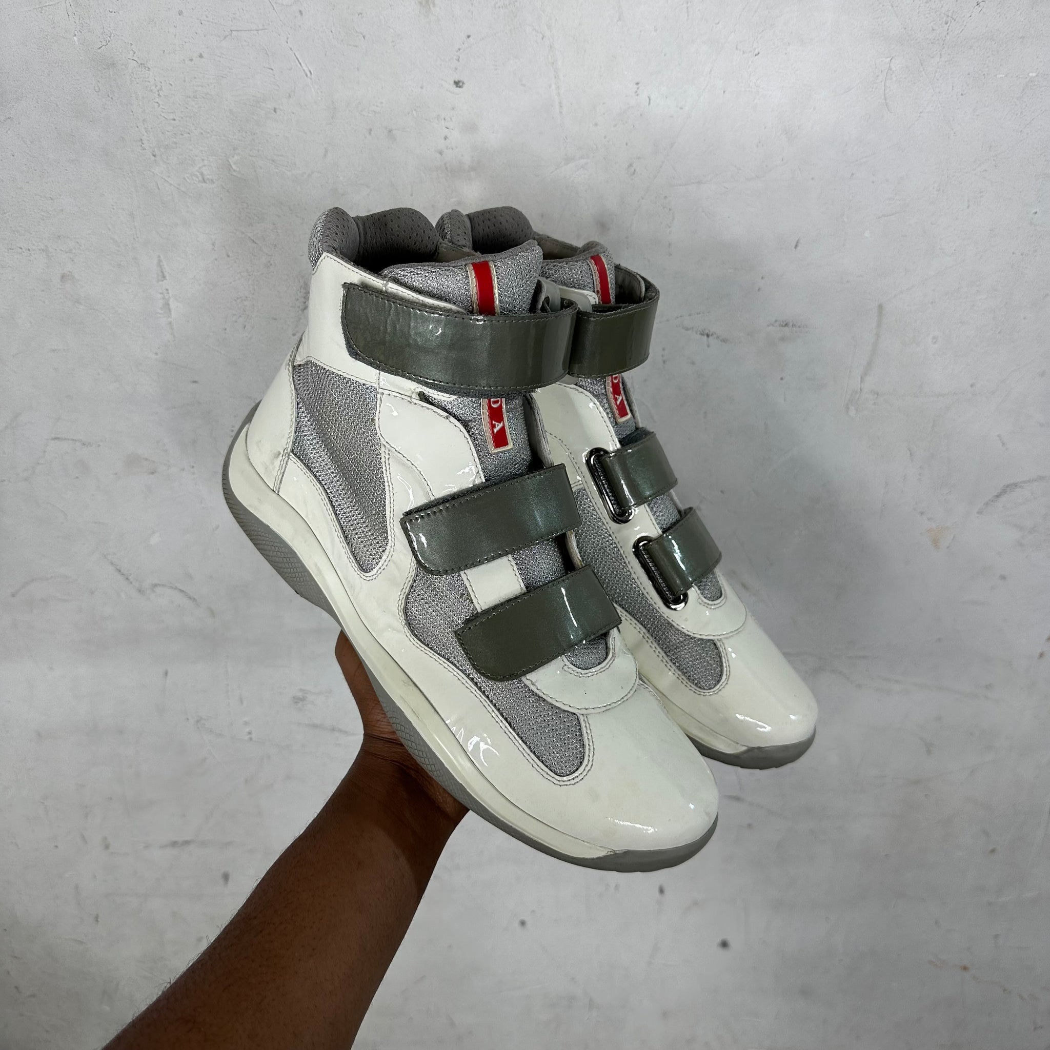 Prada Patent Strap Americas Cup Sneakers