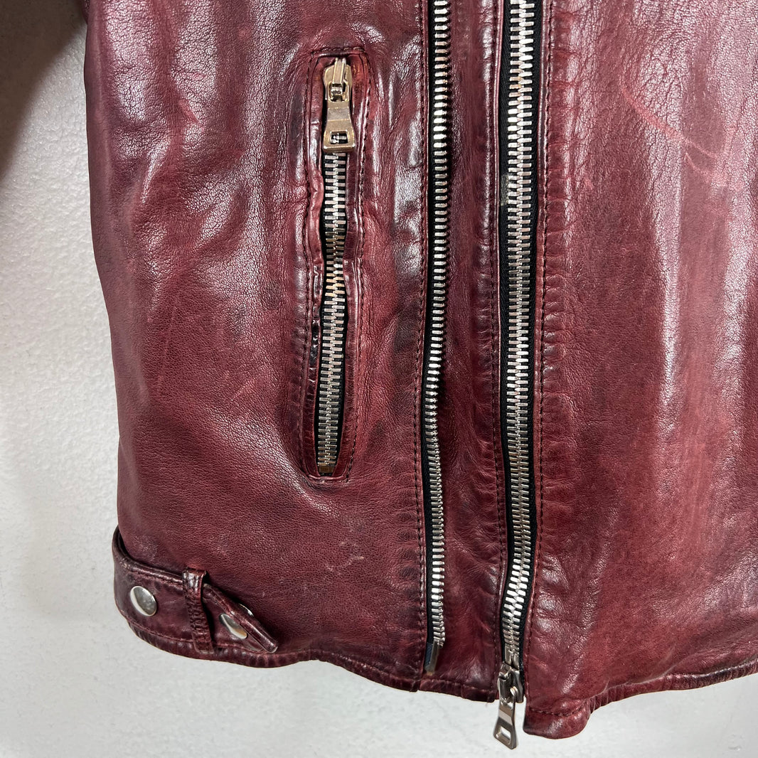 Balmain Lambskin Burgundy Perfecto Jacket
