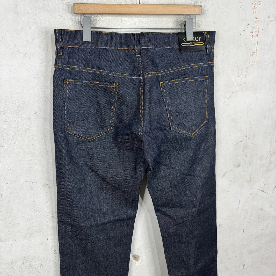 Gucci Monogram Cuffed Raw Jeans