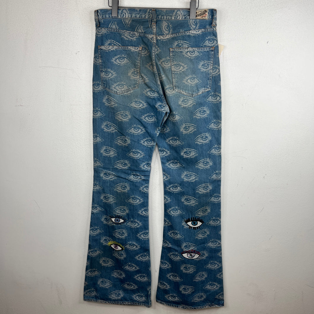 Kapital Blue Distressed Speak Easy Flared Denim Jeans