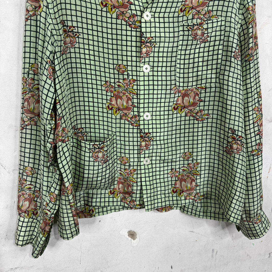 Bode Teal Grid Floral LS Button Up