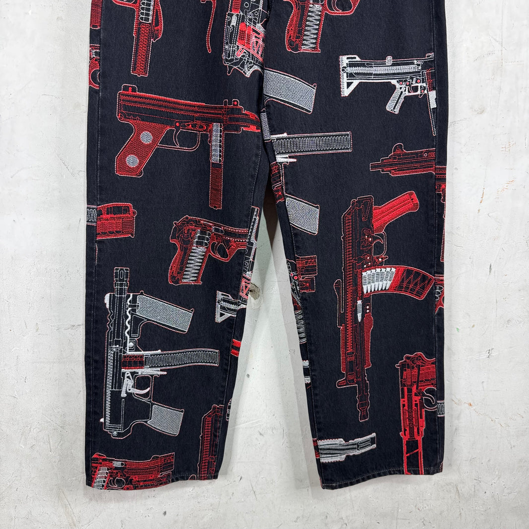 Supreme Black Embroidered Gun Jeans